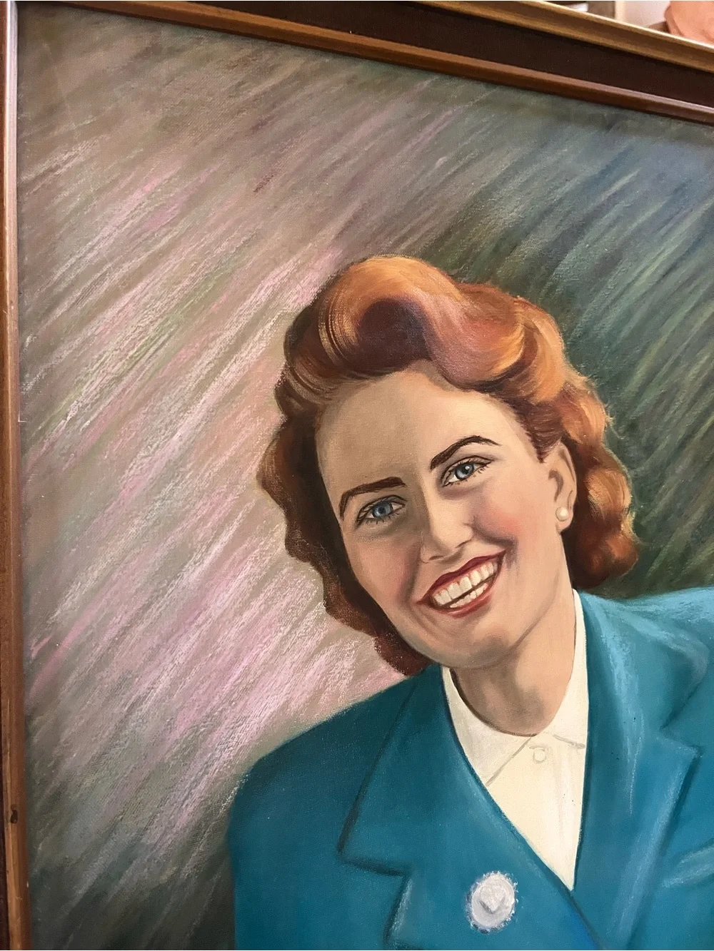 Vintage Mid Century Original Portrait Woman Signed Donna Oil/Pastel Framed 20x24